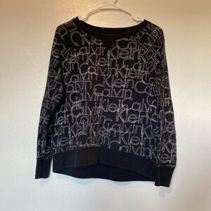 Calvin Klein black and white logo ribbed crewneck and cuffs cotton sweatshirt m